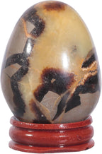 mookaitedecor Natural Septarian Dragon Crystal Egg with Wooden Stand for Display, Polished Stone Eggs for Divination Feng Shui Home Office Decoration, 1.96-2.55 Inch