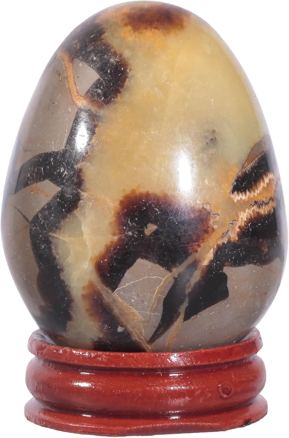 mookaitedecor Natural Septarian Dragon Crystal Egg with Wooden Stand for Display, Polished Stone Eggs for Divination Feng Shui Home Office Decoration, 1.96-2.55 Inch