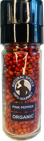 100% Gourmet Pink Peppercorns Grinder, Brazilian Whole Pink Peppercorns, Premium Glass Grinder, Fresh Gourmet Peppercorns, Non-GMO