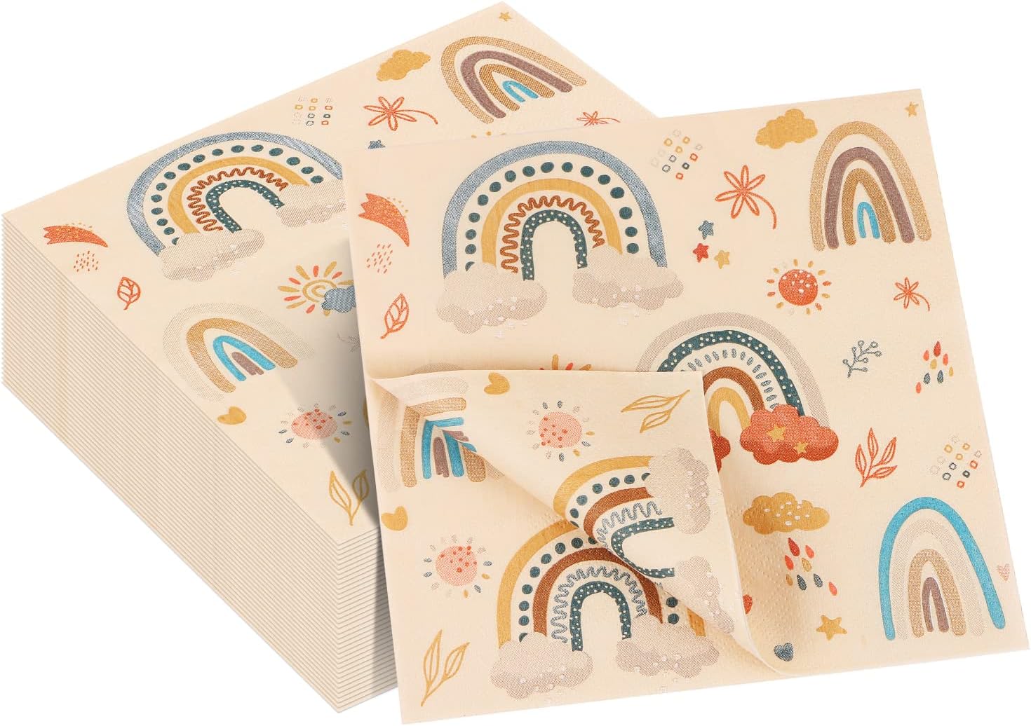 60 Pack Boho Rainbow Party Decorations Bohemian Rainbow Napkins, 13 x 13 Inches Rainbow Party Napkins for Birthday Party Supplies Boho Rainbow Paper Napkins Table Decorations (Boho Rainbow)