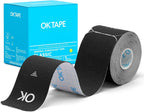 OK TAPE Kinesiology Tape 10 inches Precut, 20 Strips, Cotton Elastic Athletic Tape Latex Free, 2in x 16ft, Black