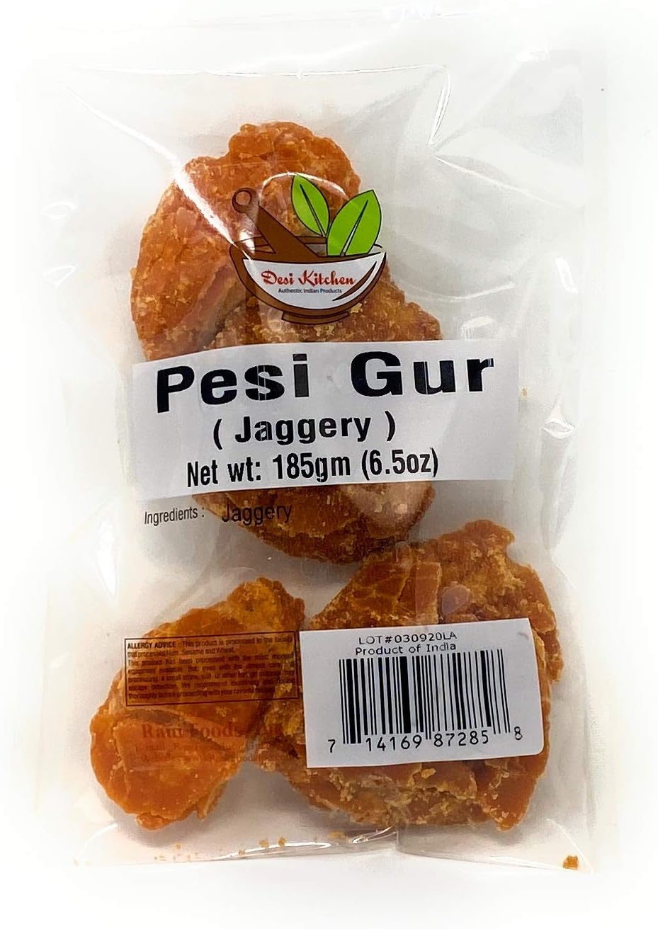Desi Kitchen Pesi Gur (Jaggery) All Natural | Vegan | 185gm (6.5oz) By Rani Foods Inc