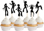 36 PCS 70's Disco Cupcake Toppers 80s Disco Dancing Cupcake Picks Glitter Dancer Cake Toppers for Music Disco Theme Wedding Anniversary Men Women Birthday Party Decorations Supplies (Black)