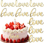 9 Pcs Gold Acrylic Love Cake Toppers Cake Decoration for Valentine's Day Wedding Engagement Birthday Party Supplies