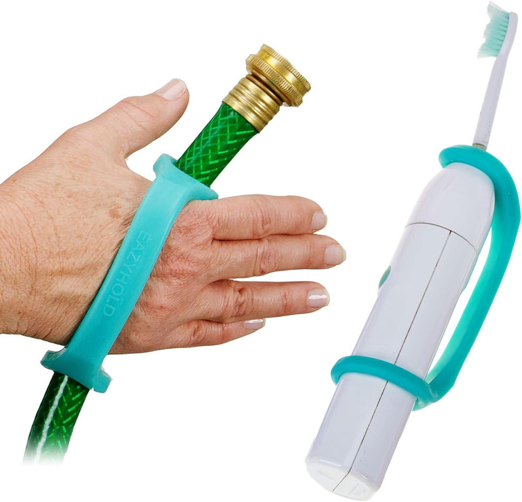 EazyHold Aqua Silicone Adaptive Aid, Universal Cuff Hand Grip Assistive Device for Rehab, Disabled, Cerebral Palsy, Special Needs, Arthritis, Stroke, Physical Therapy 2-Pack 6.5"