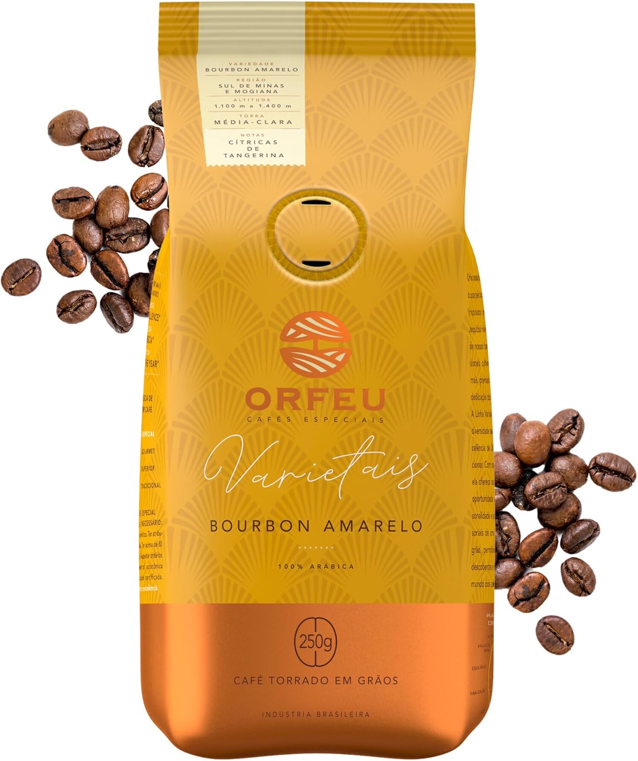 ORFEU - Special Coffee Yellow Bourbon Roasted Beans - 100% Arabica Coffee, Light Medium Roast, Accentuated Acidity, Strong Aroma of Citrus Fruits, Specially Ground & Roasted, Made In Brazil - 8.8oz