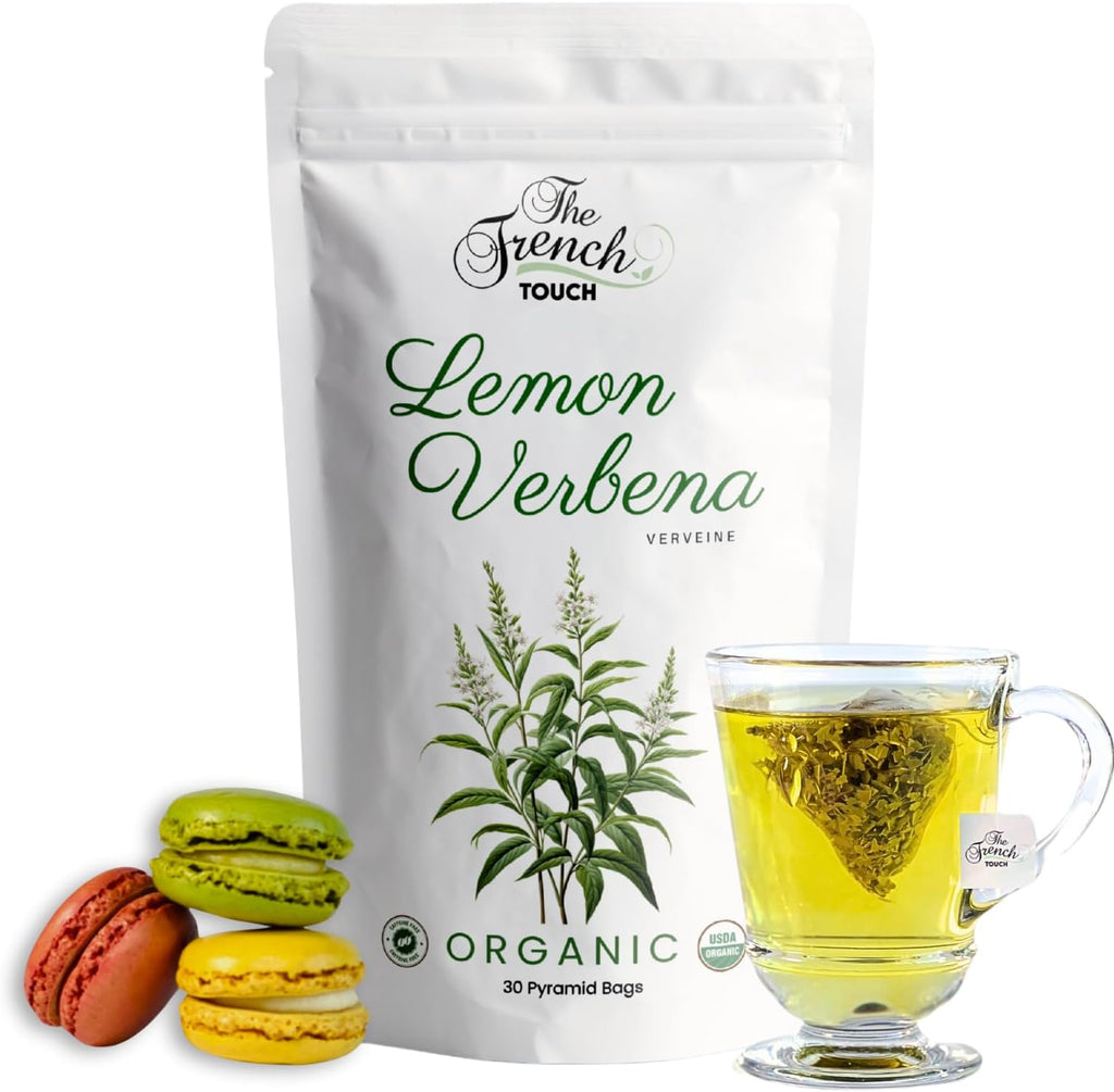 The French Touch Lemon Verbena Tea ORGANIC | 1.8g x 30 Pyramid Bags | 100% Certified USDA Organic | Plant based tea bags | Select Premium Tea (Lemon Verbena) | Vervain |Caffeine-free