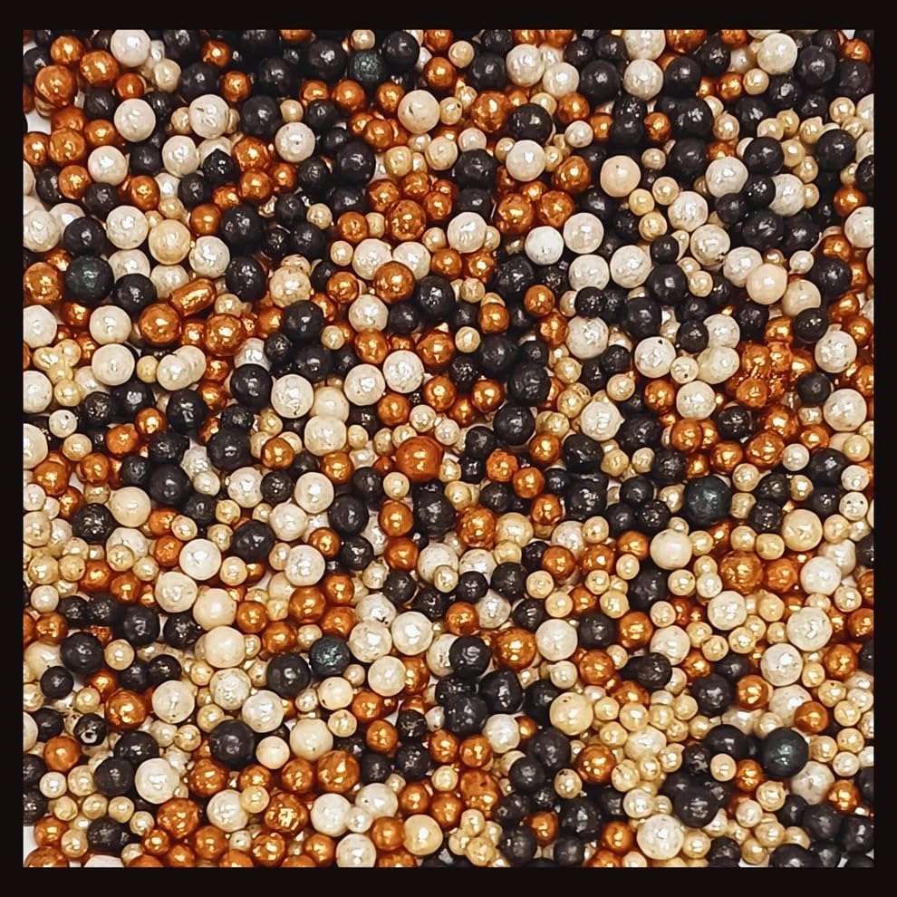 Confect Sprinkles- Love Disco Balls Sprinkles Mix – Edible Black, Gold & White Pearls for Cake & Cupcake Decorating- Vegan, Gluten-Free, Nut-Free, Soy-Free, Dairy-Free, Palm Oil-Free - 4.2 Oz