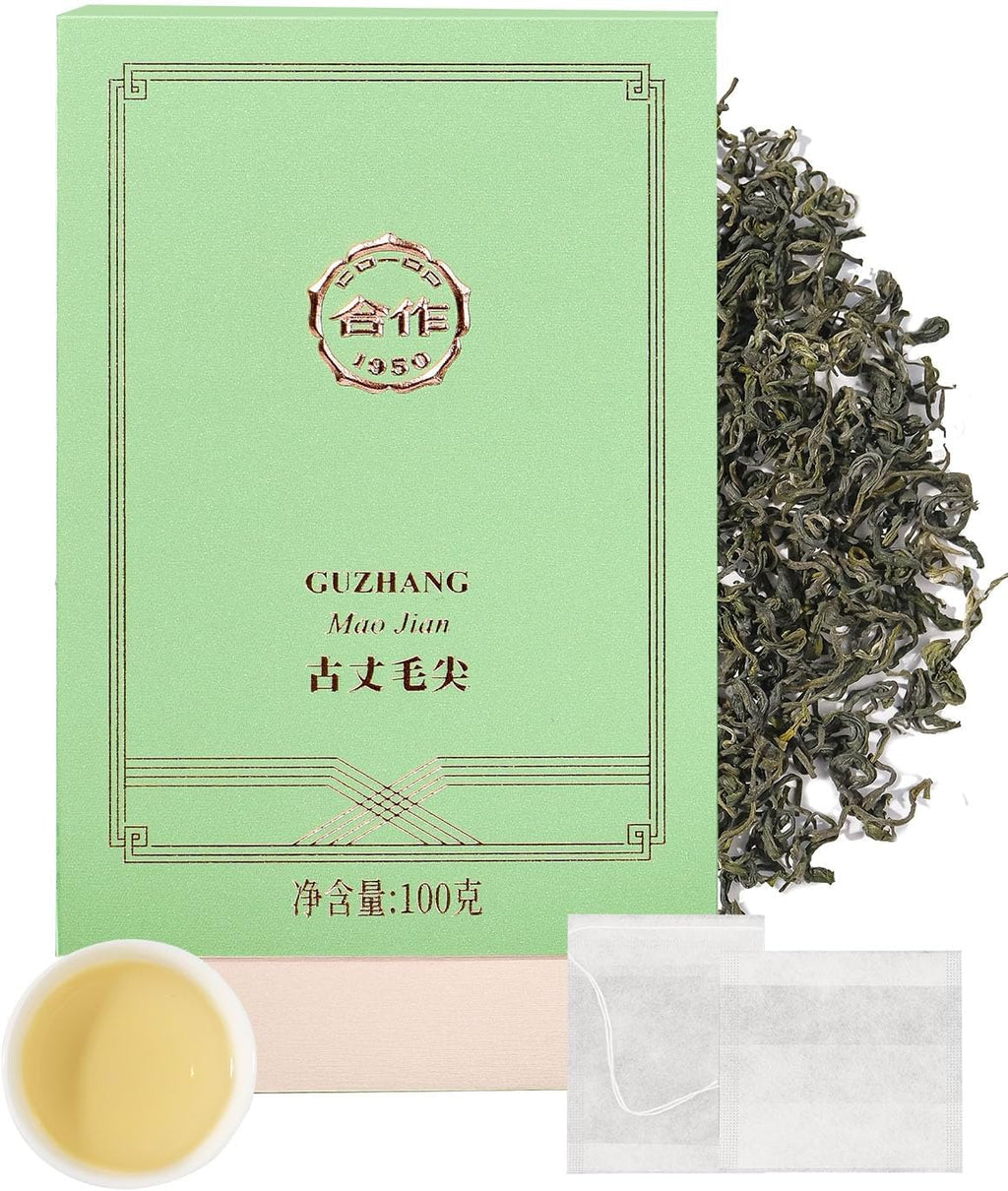 CO-OP 1950 GUZHANG Maojian Green Tea Loose Leaf, 100g, High Mountain Handpicked Chinese Green Tea, Lasting Aroma & Naturally Sweet, No Additives, 20 DIY Empty Teabags, Box