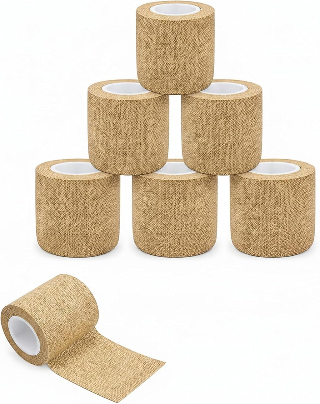 Self Adhesive Bandage Wrap 2 Inch x 5 Yards, 6 Pack Skin Color Cohesive Adherent Athletic Tape for Medical First Aid, Injury Support & Sports Supplies