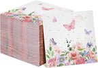 100 Pcs Butterfly Napkins Pink Butterfly Party Paper Guest Towels Disposable Colorful Garden Spring Summer Flower and Butterflies Hand Towels for Wedding Birthday Party Supplies (6.5 x 6.5 Inch)