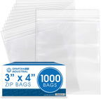 Spartan Industrial - 3” X 4” (1000 Count) 2 Mil Clear Reclosable Zip Plastic Poly Bags with Resealable Lock Seal Zipper