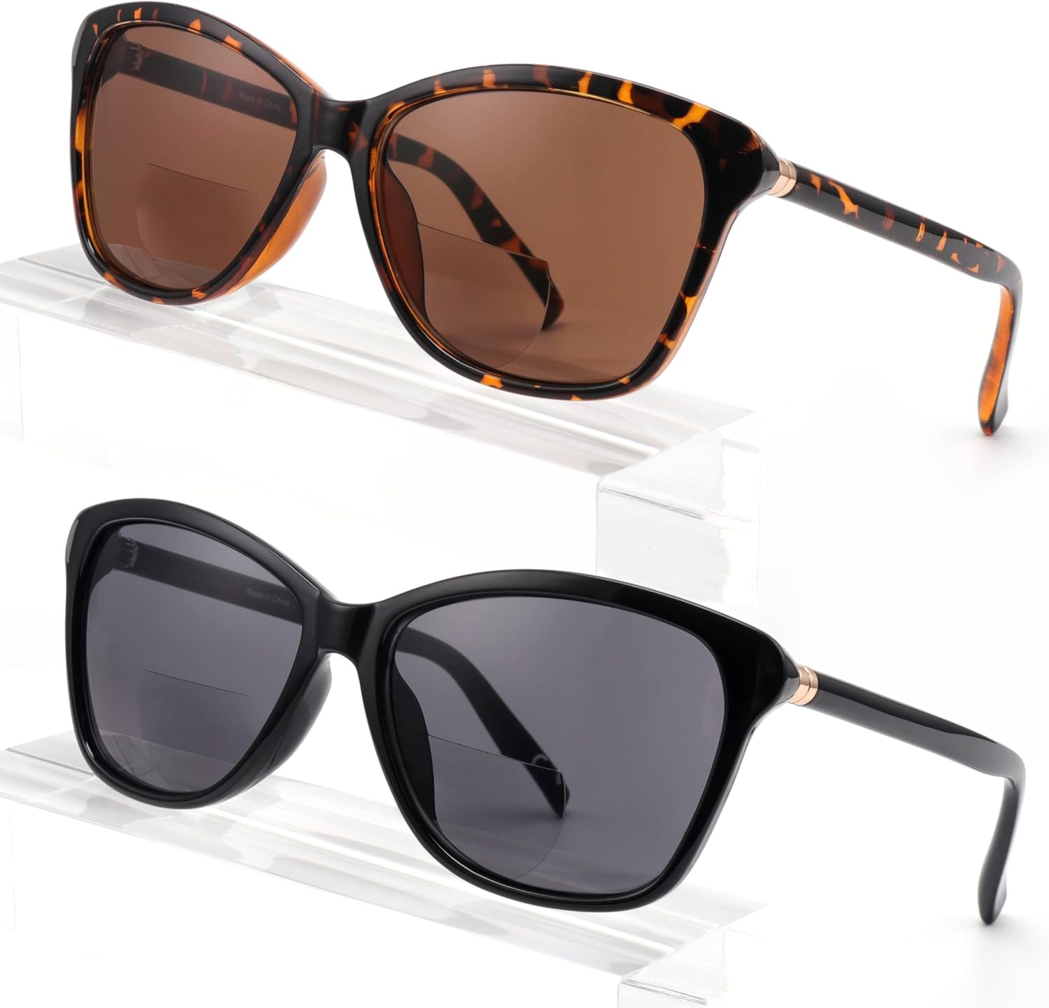 Premium Bifocal Reading Sunglasses for Women, Retro Cateye Sun Readers UV400 Protection, Classic Shades Black & Tortoise (1 Black & 1 Tortoise, 2.50)