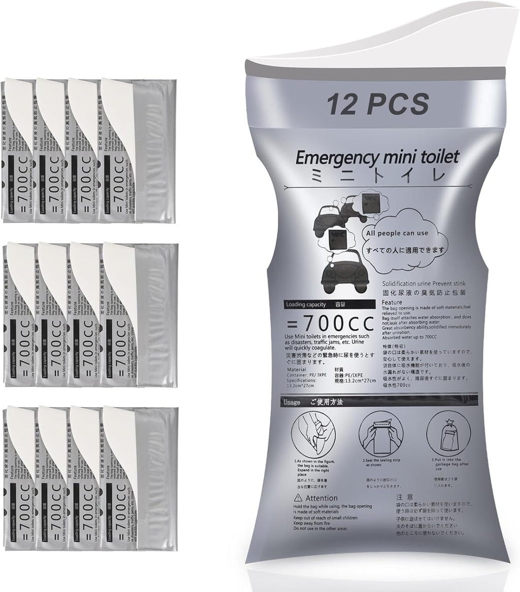 12 Pack Disposable Urine Bag, Men's/Women's Urine Bag, 700ml Emergency Portable Urine and Vomit Bag for Travelling, Camping, Traffic Jams, Pregnant Women and Children (Adults/Elderly).