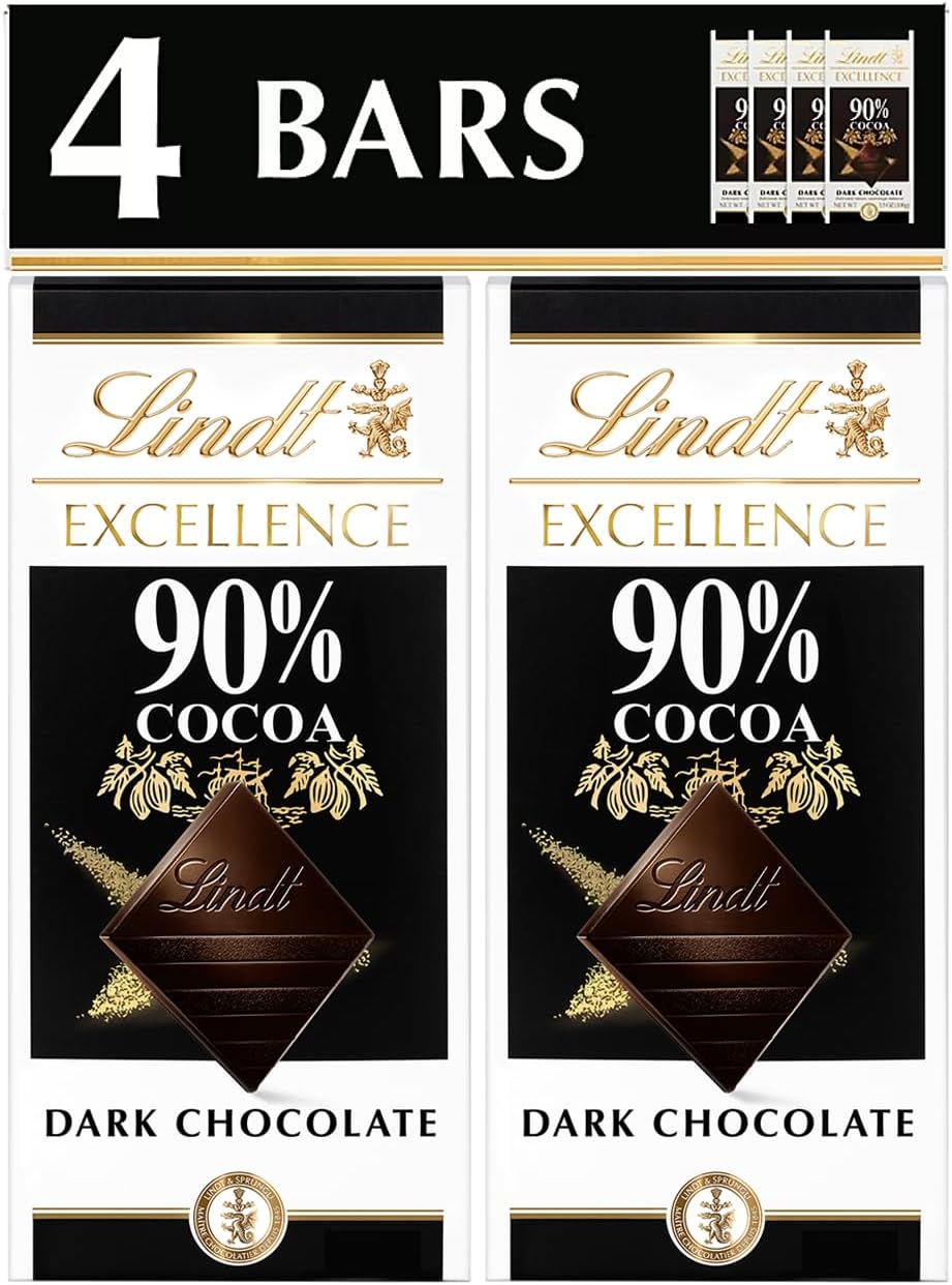 Lindt Excellence, 90% Dark Chocolate Candy Bar, 4ct, 3.5 oz. Bars