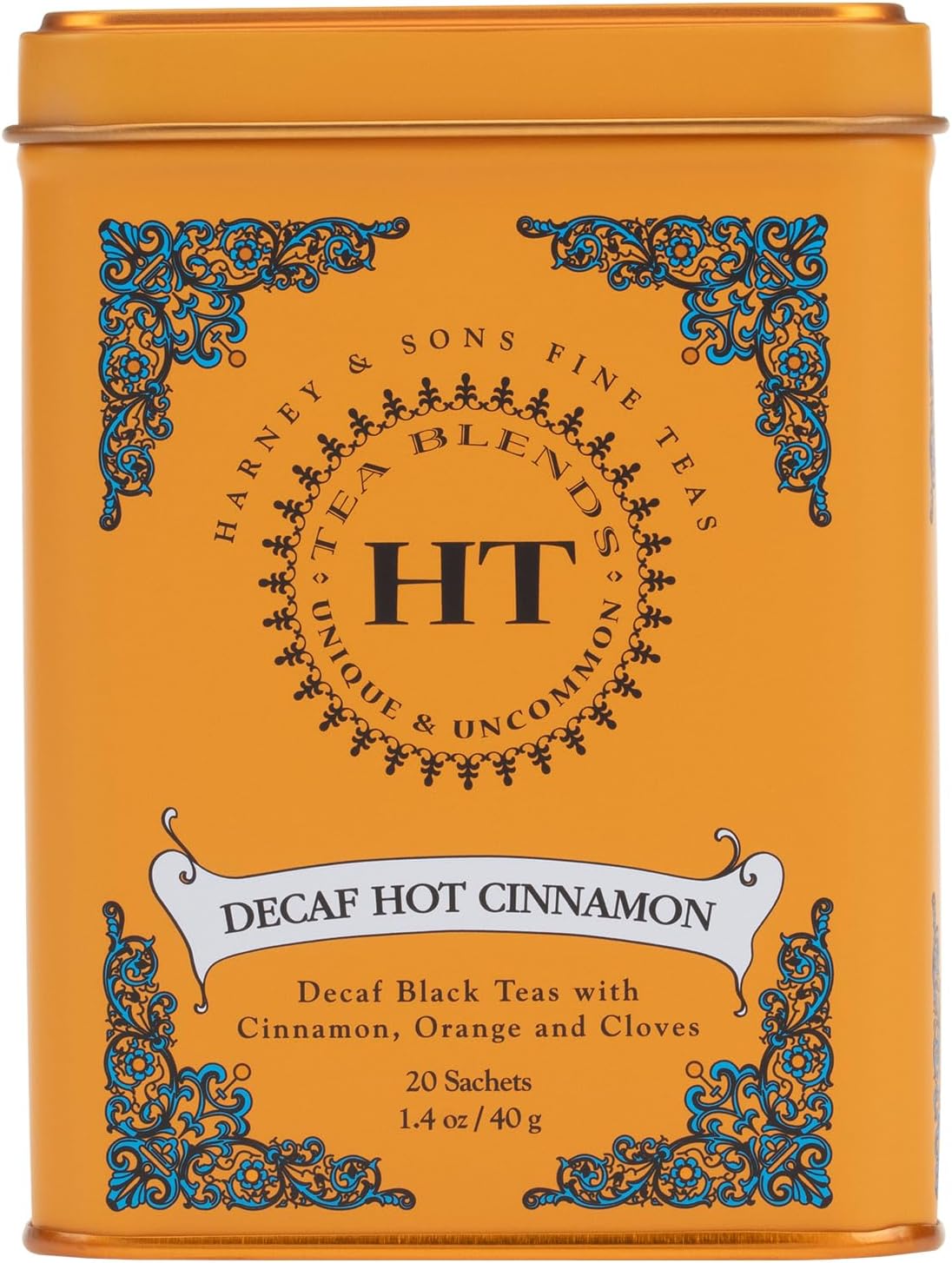 Harney and Sons Decaf Hot Cinnamon , Decaf Flavored Black 20 Sachets per Tin 1.4oz