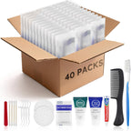Toiletry Kits Travel Essentials Disposable Hygiene in Bulk, Trial Size Toiletries Supplies Individually Wrapped Traveling Personal Care Items, for Camping, Hotel, Homeless, Charity, 8-in-1 (40-Pack)