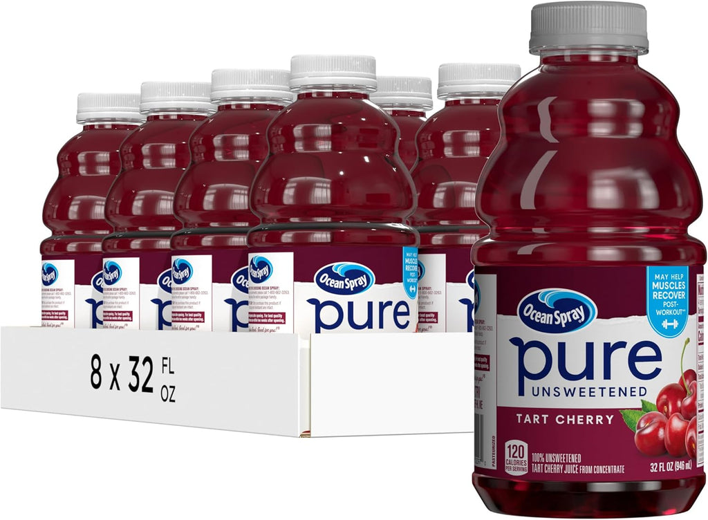 Ocean Spray® Pure Unsweetened Tart Cherry, 100% Tart Cherry Juice, 32 Fl Oz Bottle (Pack of 8)