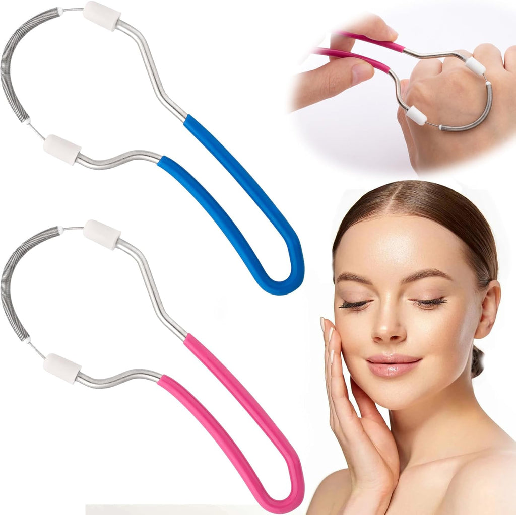 2pcs Manual Facial Hair Remover, Portable Spring Epilators Remover, Stainless Steel Removal Face Trimmers for Women Men- Blue & Pink