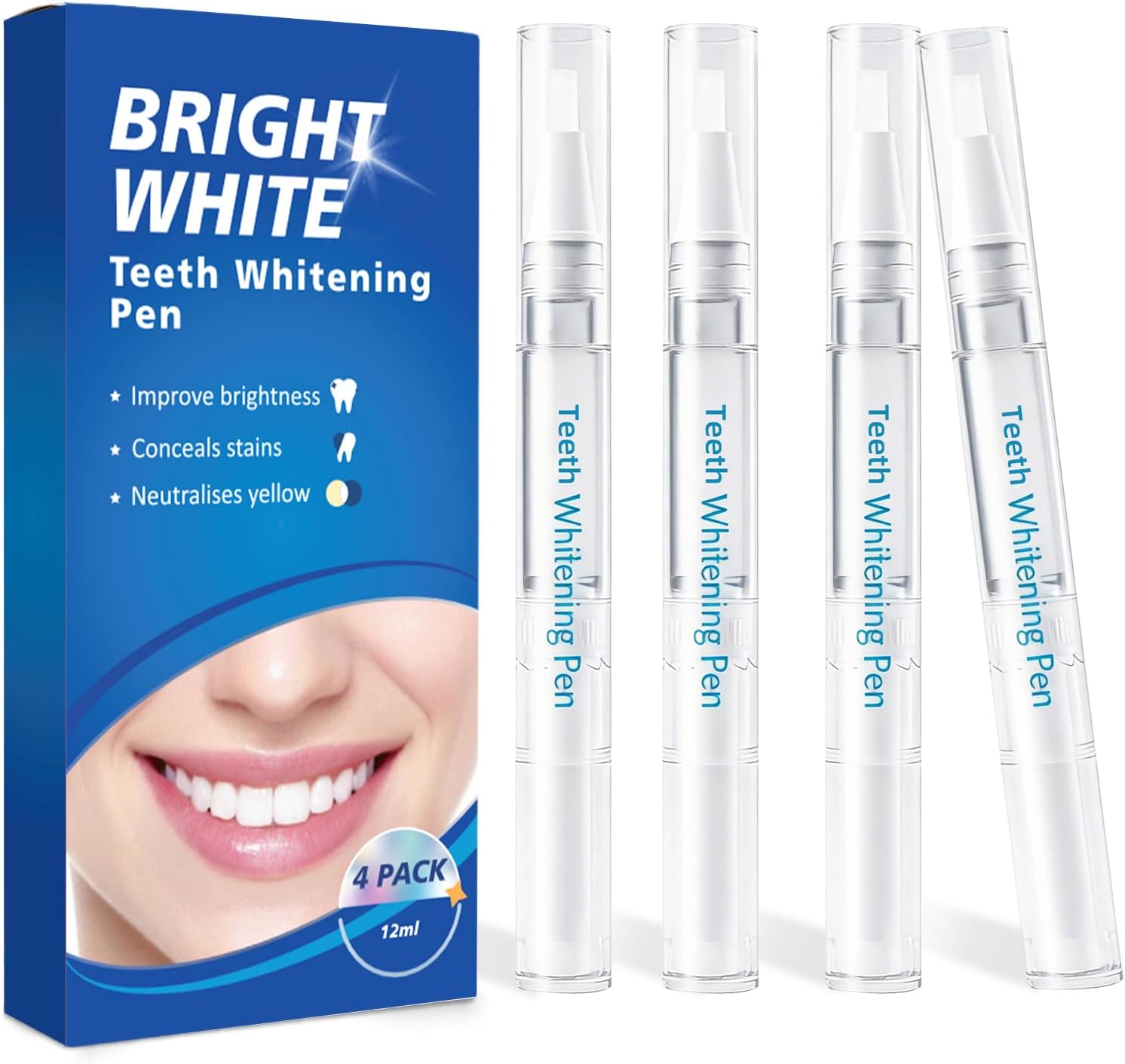 Teeth Whitening Pen - No Sensitivity Teeth Whitening Gel Kits for Stain Removal, Professionally Gentle Teeth Whitener for Brighter Whiter Smile, Mint (0.11 Fl Oz (Pack of 4))