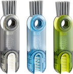 Multifunctional 3-in-1 Cleaning Brush for Cups, Bottles & Keyboards – Portable Glass & Lid Gap Cleaner for AirPods, Hard-to-Reach Corners – ABS & Silicone Compact Design (Blue/Dark Grey/Green).