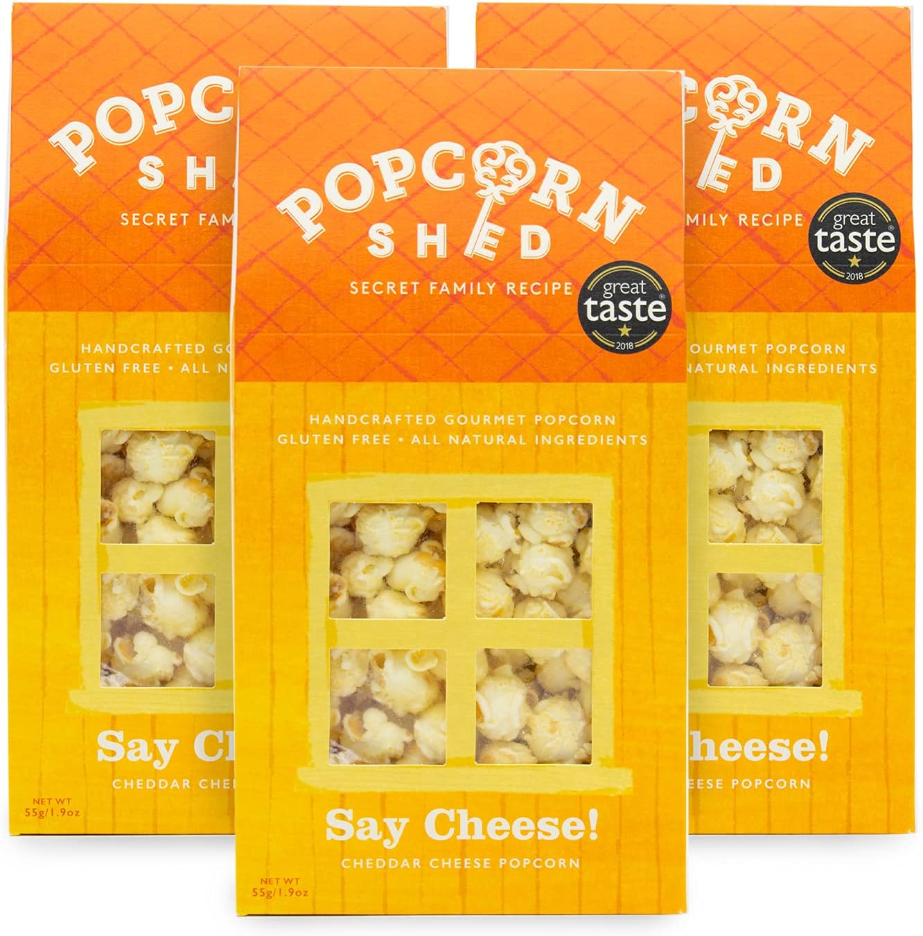 Popcorn Shed Say Cheddar Cheese Flavoured Gourmet Popcorn Gift, Yellow, 165 g, Pack of 3