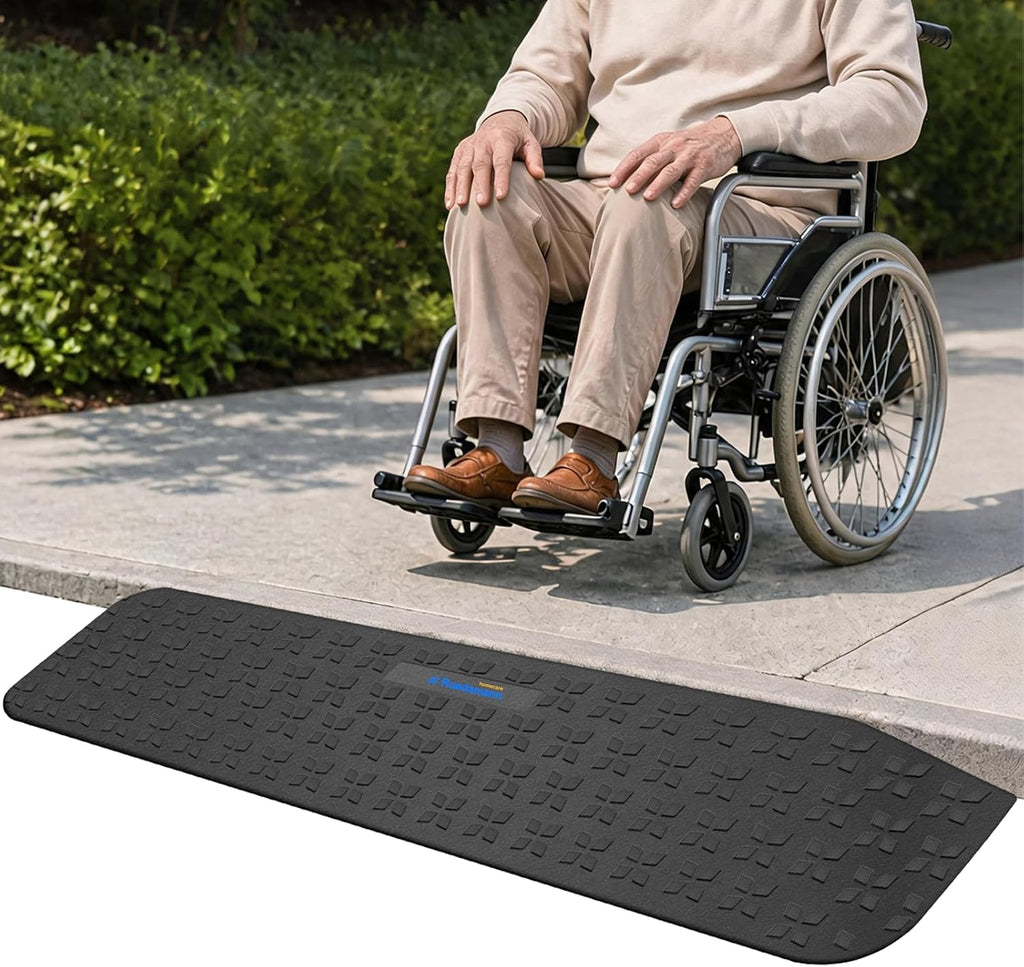 Ruedamann 2" Rise Threshold Ramps for Doorways, 2200 Lbs Capacity Wider Rubber Threshold Ramp, Special Non-Slip Portable Wheelchair Ramp, Handicap Ramp for Thresholds, Power Scooters, Cuttable
