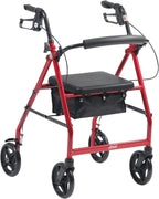 Drive Medical Aluminum Rollator Fold Up and Removable Back Support, Padded Seat with 7.5-Inch Casters, Red