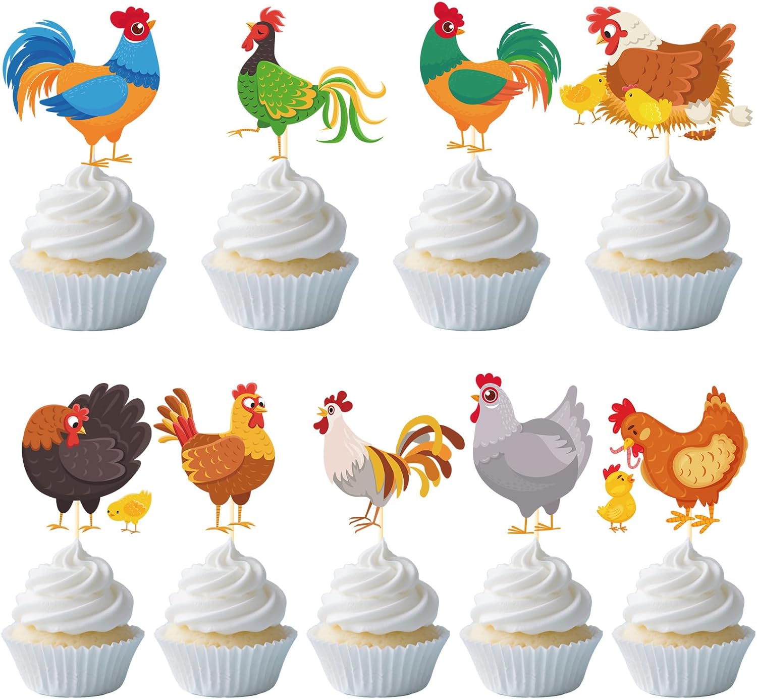 Chicken Birthday Party Decorations - 36PCS Chicken Cupcake Toppers Decoration Chick Cupcake Picks Decor Farm Themed Baby Shower Supplies