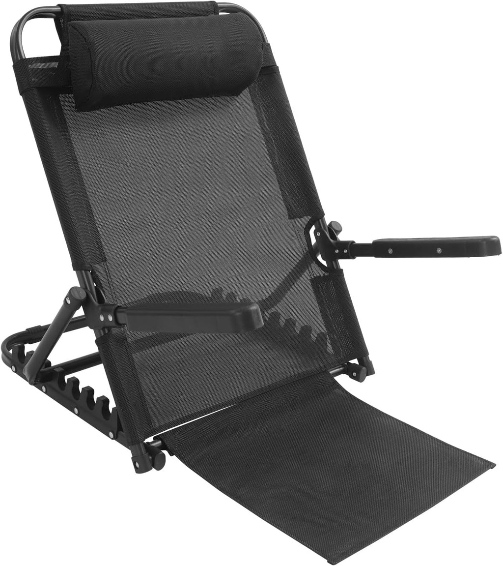 PERFERATE Adjustable Lifting Bed Backrest Support 220Lbs Large Folding Bed Rest Sitting up with Pillow and Armrest Change Angle Multifunction Portable Chair for Beach, Patient, Elderly (Black)