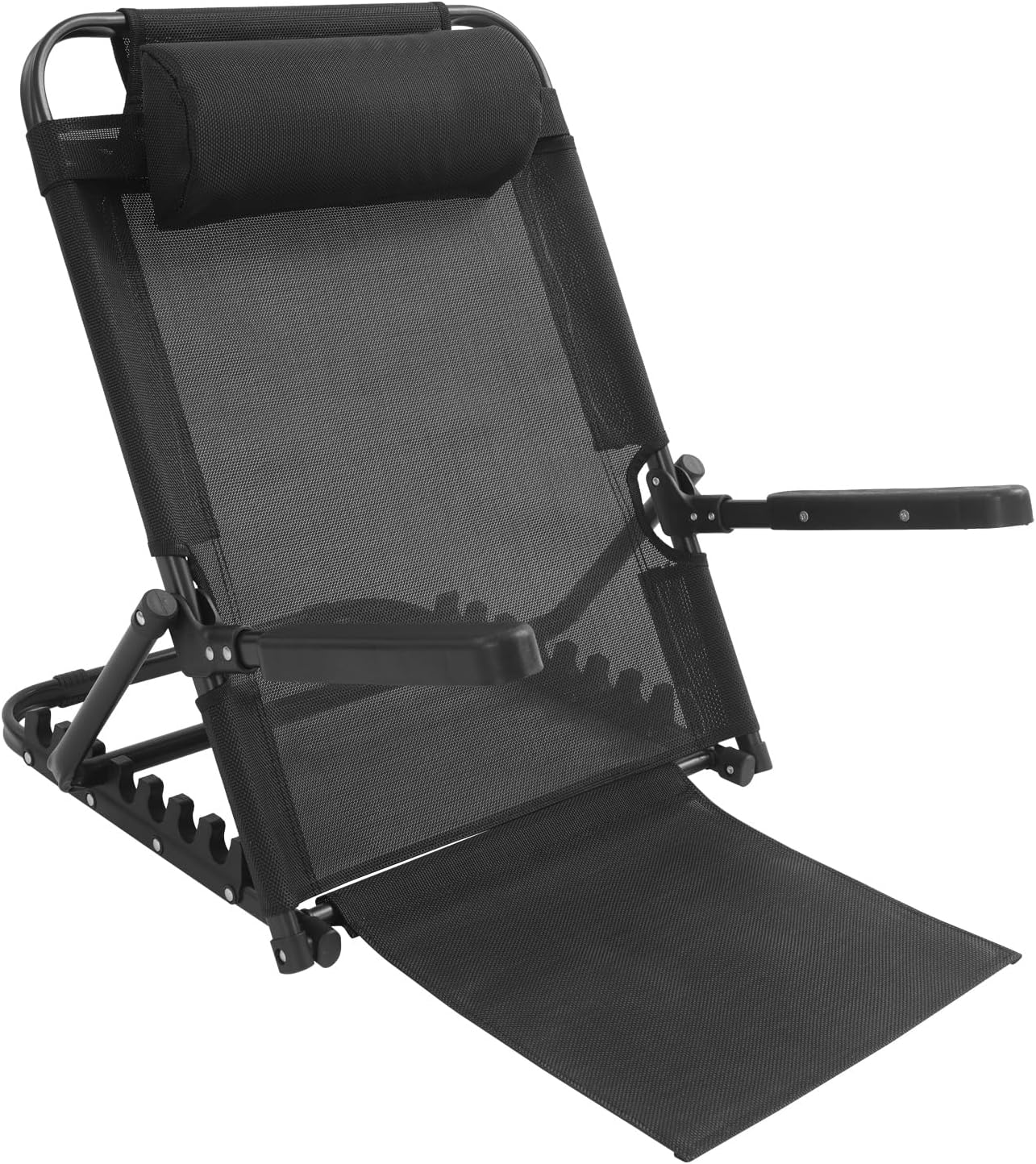 PERFERATE Adjustable Lifting Bed Backrest Support 220Lbs Large Folding Bed Rest Sitting up with Pillow and Armrest Change Angle Multifunction Portable Chair for Beach, Patient, Elderly (Black)