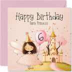 Stuff4 6th Birthday Cards for Girls - Pink Fairy Princess - Happy Birthday Card for 6 Year Old Girl Granddaughter Cousin Goddaughter Niece, 5.7 Inch Bday Greeting Cards