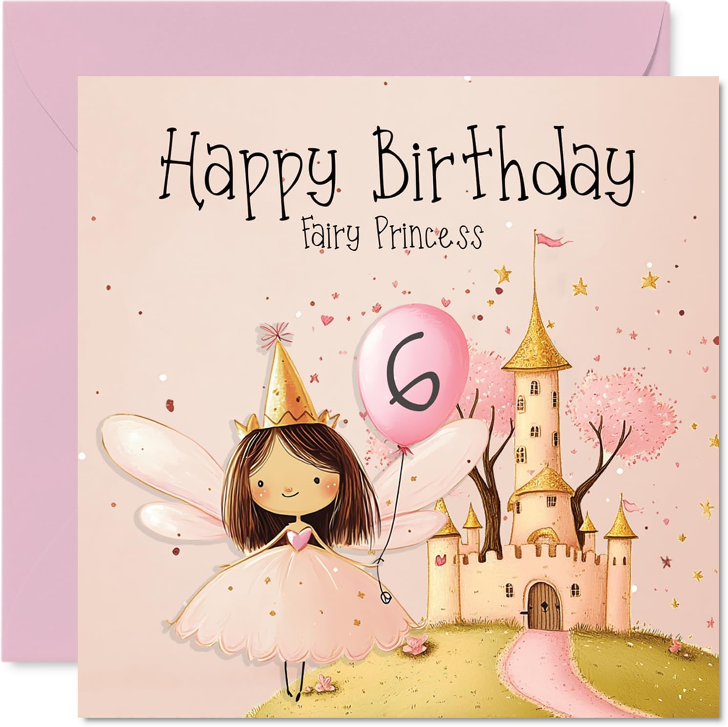 Stuff4 6th Birthday Cards for Girls - Pink Fairy Princess - Happy Birthday Card for 6 Year Old Girl Granddaughter Cousin Goddaughter Niece, 5.7 Inch Bday Greeting Cards
