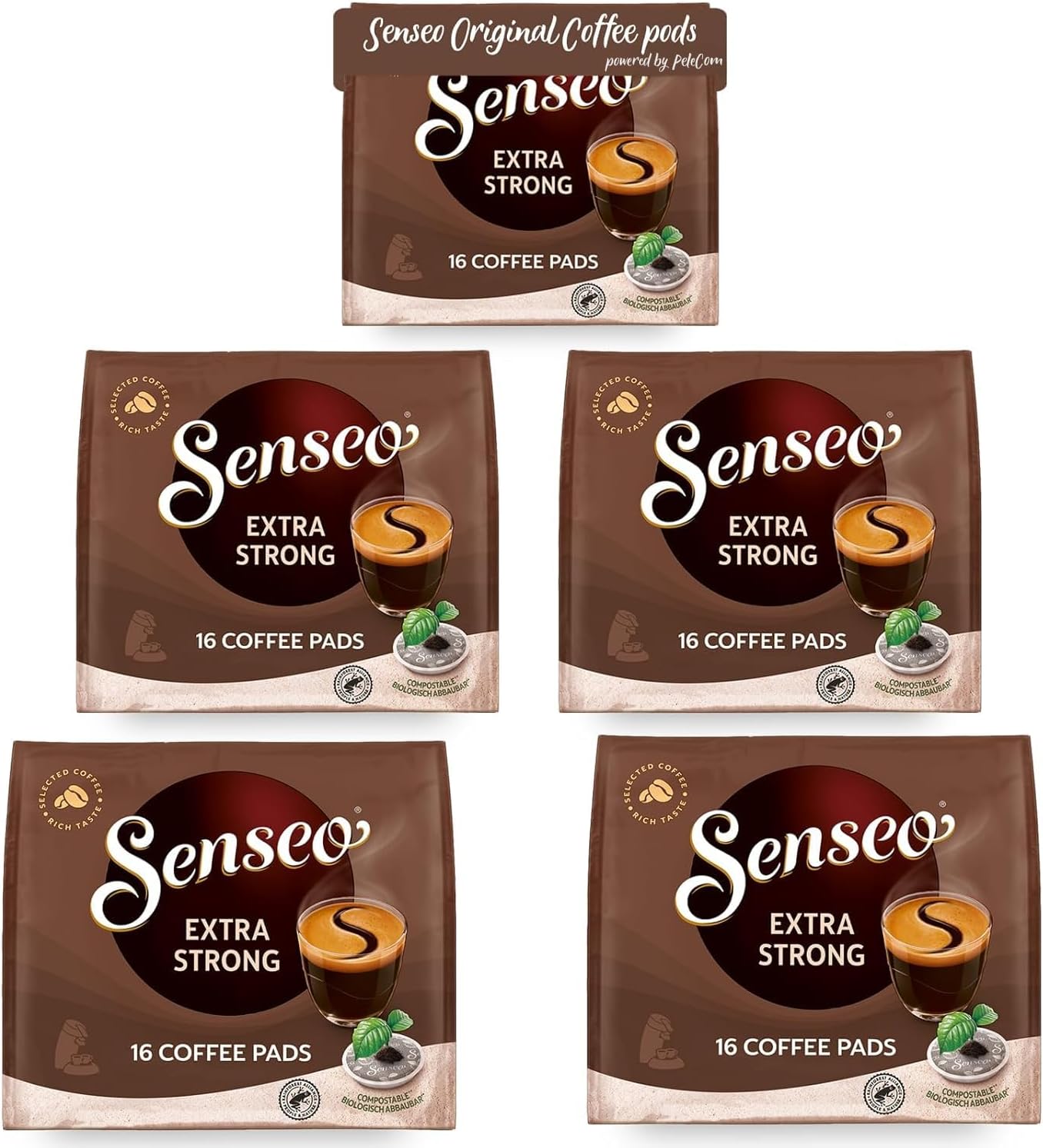 Senseo Extra Strong Dark Roast Coffee Pods – 80 Count (5 Packs of 16) – Intense & Bold Flavor with Rich Crema – Single-Serve Coffee Pads Compatible with Senseo & PeleCom Machines