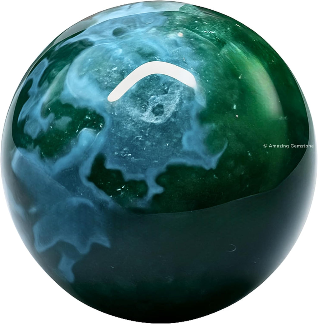 Amazing Gemstone Moss Agate Crystal Ball - 1" Inches Crystal Sphere Meditation Balls for Witchcraft and Decorative Balls - Crystals and Healing Stones Beginners Gift (Pack of 1)