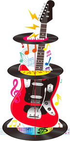 C L cooper life 3 Tier Guitar Cupcake Stand for Guitar Birthday Party Decoration Vinyl Record Music Note Cupcake Holder Music Theme Dessert Tower for Guitar Music Theme Party Baby Shower Supplies