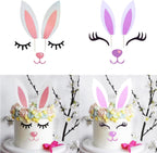 2 Pack Bunny Ears Cake Topper Decorations with Eyelashes Nose Ear, Cupcake Topper for Easter, Christmas, Birthday Party Decor