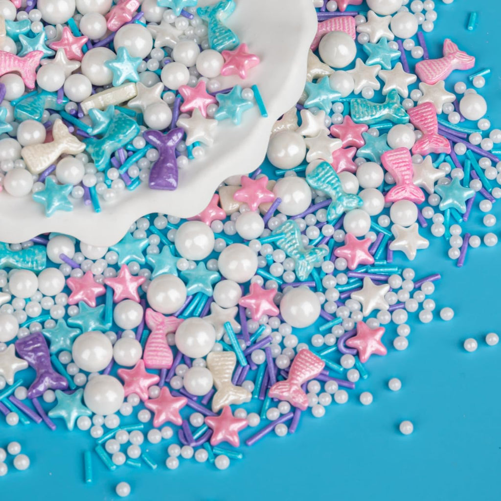 Twisweet Mermaid Sprinkles, Edible Pearl Stars Sprinkles for Cake Decorating, Mix Baking Candy, Ocean Theme Cake Topper Cupcake Cookie Ice Cream Decorations, Birthday Children's Summer Party Supplies (130g/4.58oz)
