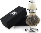 Haryali London Shaving Brush - Super Badger Shaving Brush - Elegant and Unique Design - Badger Hair Shaving Brush - with Elegant White Color - A Perfect Match to Your Shaving Kit