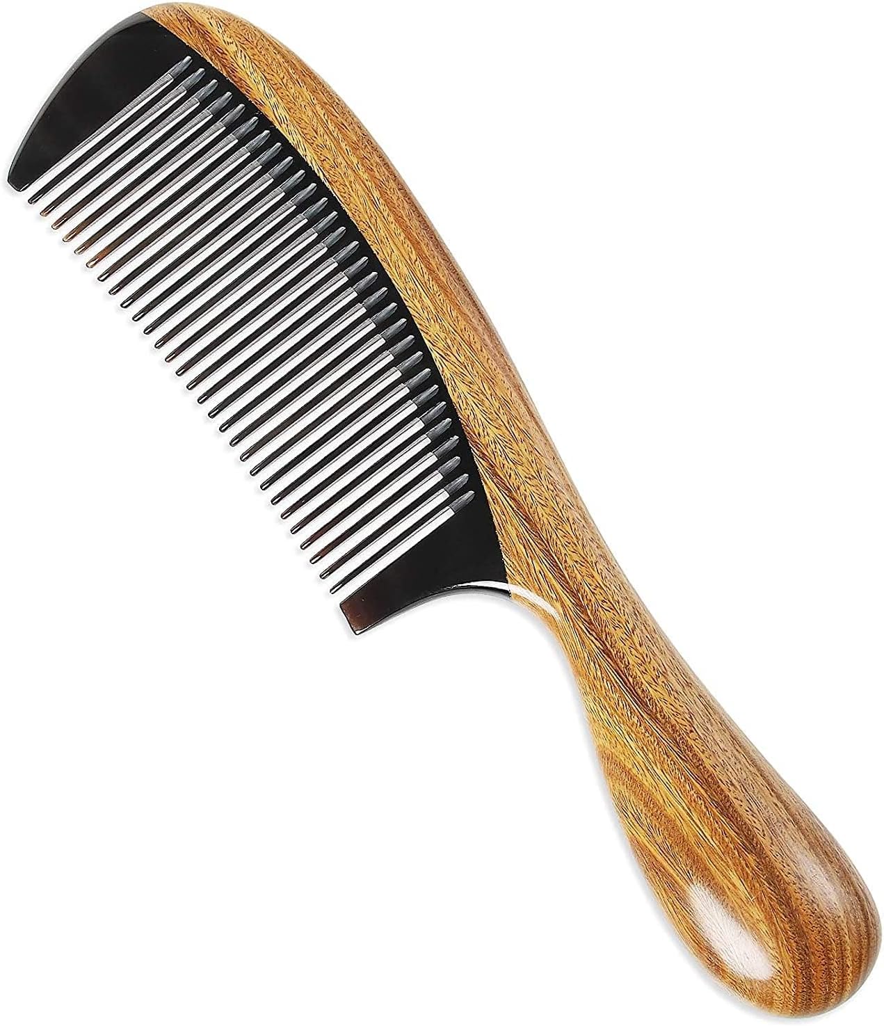 Onedor Handmade Buffalo Horn and Sandalwood Hair Combs - Anti-Static Natural Scent Wooden Detangler (Fine Tooth)