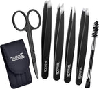 TsMADDTs Eyebrow Tweezers Set and Curved Scissor, Professional Stainless Steel Tweezers for Women and Men, Splinter and Ingrown Hair Removal