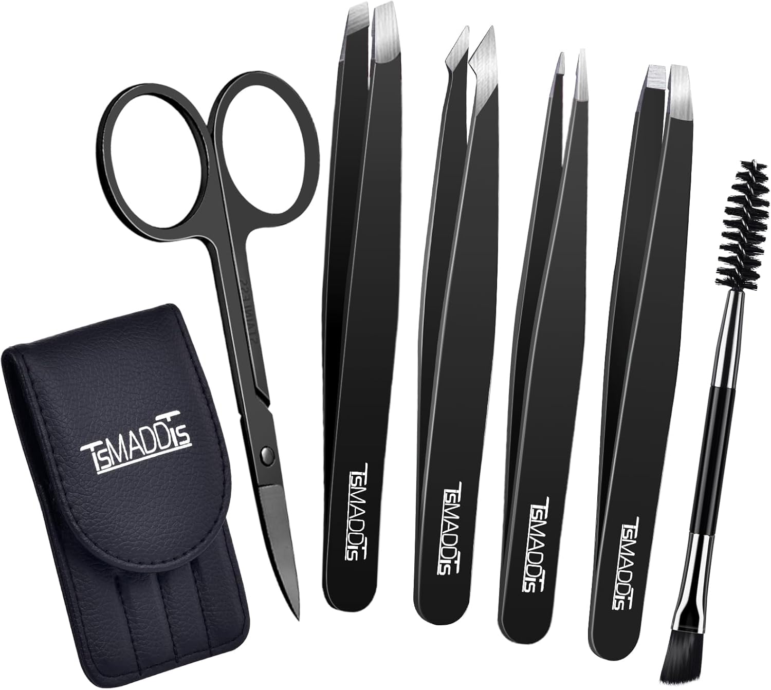 TsMADDTs Eyebrow Tweezers Set and Curved Scissor, Professional Stainless Steel Tweezers for Women and Men, Splinter and Ingrown Hair Removal