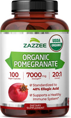 Zazzee USDA Organic Pomegranate 20:1 Extract, 40% Ellagic Acid, 100 Vegan Capsules, 3+ Month Supply, Punica Granatum, Antioxidant, Immune & Polyphenol Support, All-Natural, Non-GMO, Made in the USA