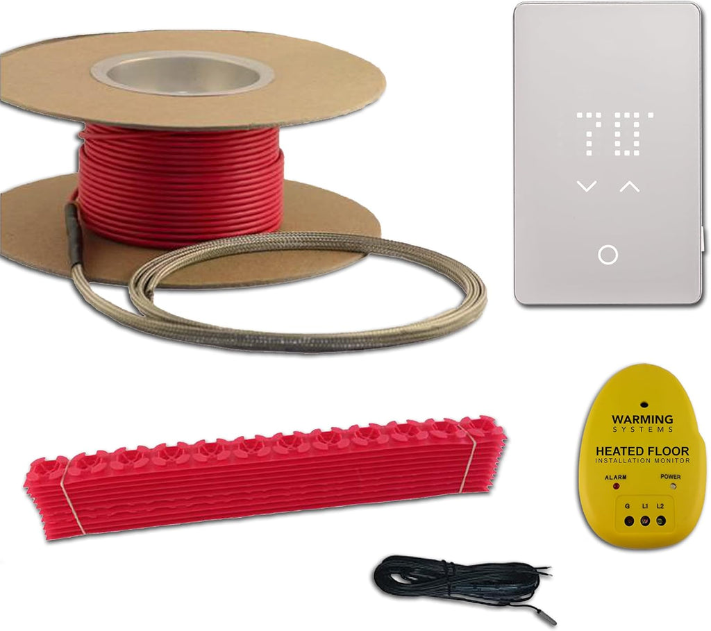 15 Sqft Electric Radiant Floor Heating Cable Kit – 120V Heated Tile Floor System with UWG5 Programmable Thermostat, Sensor, Installation Monitor & 25 Year Warranty, Made in the USA