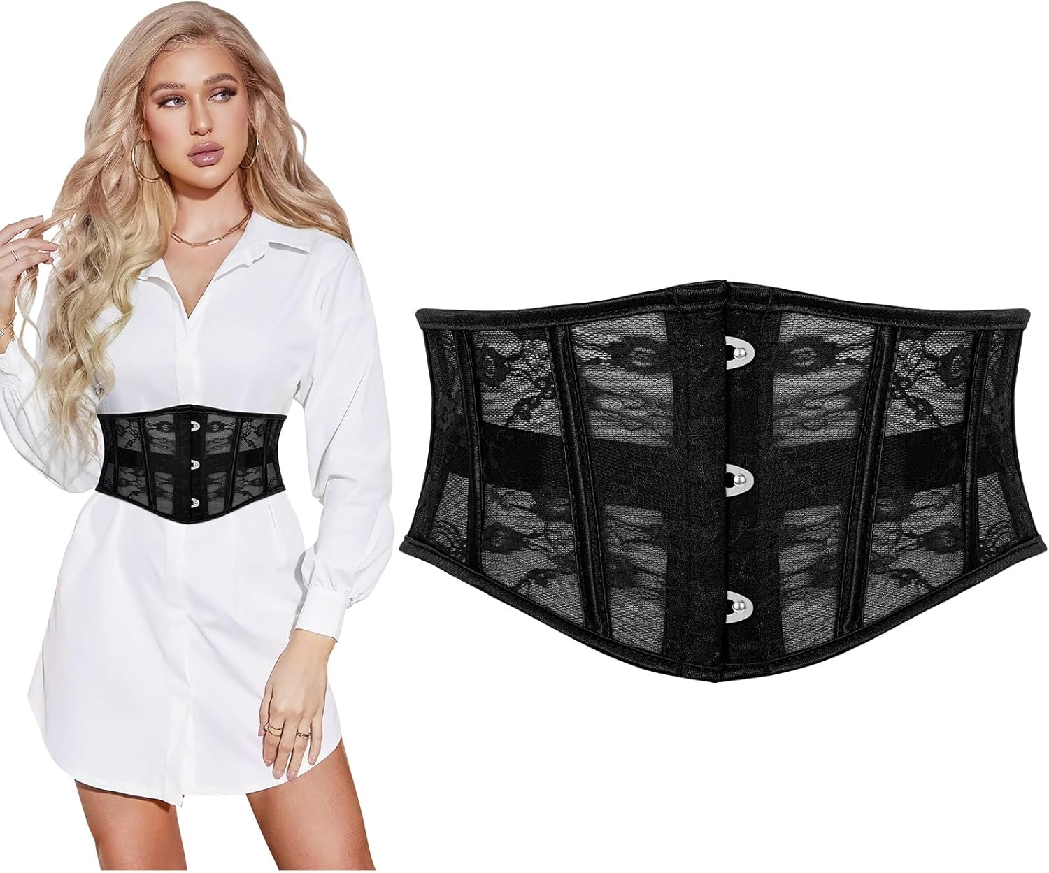 SUOSDEY Jacquard Corset Belt for Women Underbust Boned Lace Up Bustier Waspie Belt Renaissance Steampunk Pirate Corset