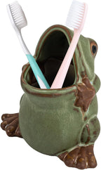 Framendino, Frog Toothbrush Holder Cute Ceramic Tooth Brush Organizer Toothpaste Stand for Bathroom (4.5 x 3.7 in)