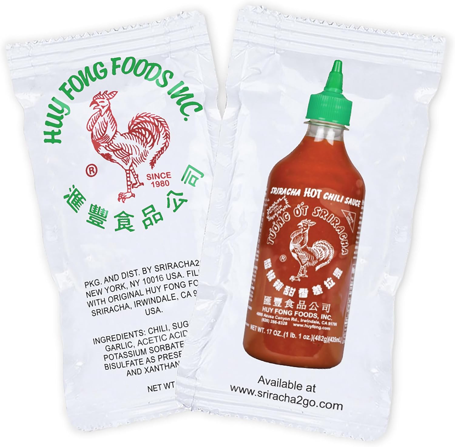 Sriracha2Go - Huy Fong Foods Sriracha Chili Hot Sauce Packets (50-Pack)