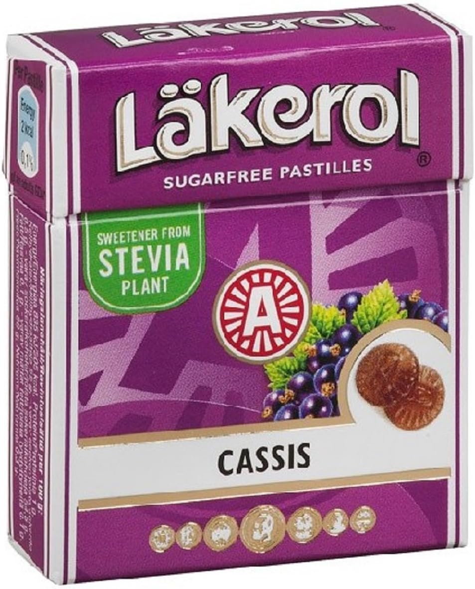 Läkerol Licorice Sugar Free Pastilles (4 Pack/Boxes) Imported Swedish Licorice (Cassis (Black Current))