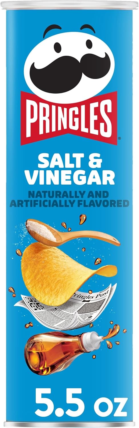 Pringles Potato Crisps Chips, Lunch Snacks, On-The-Go Snacks, Salt and Vinegar, 5.5oz Can (1 Can)
