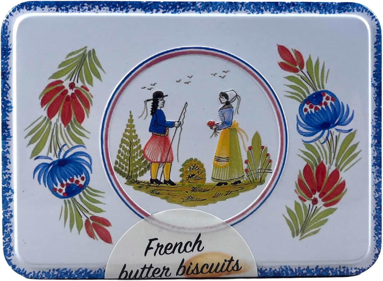 La Trinitaine, French Brittany Galettes au Beurre (Butter Cookies) in Mini Quimper Tin, Faience Couple, 4.23 OZ